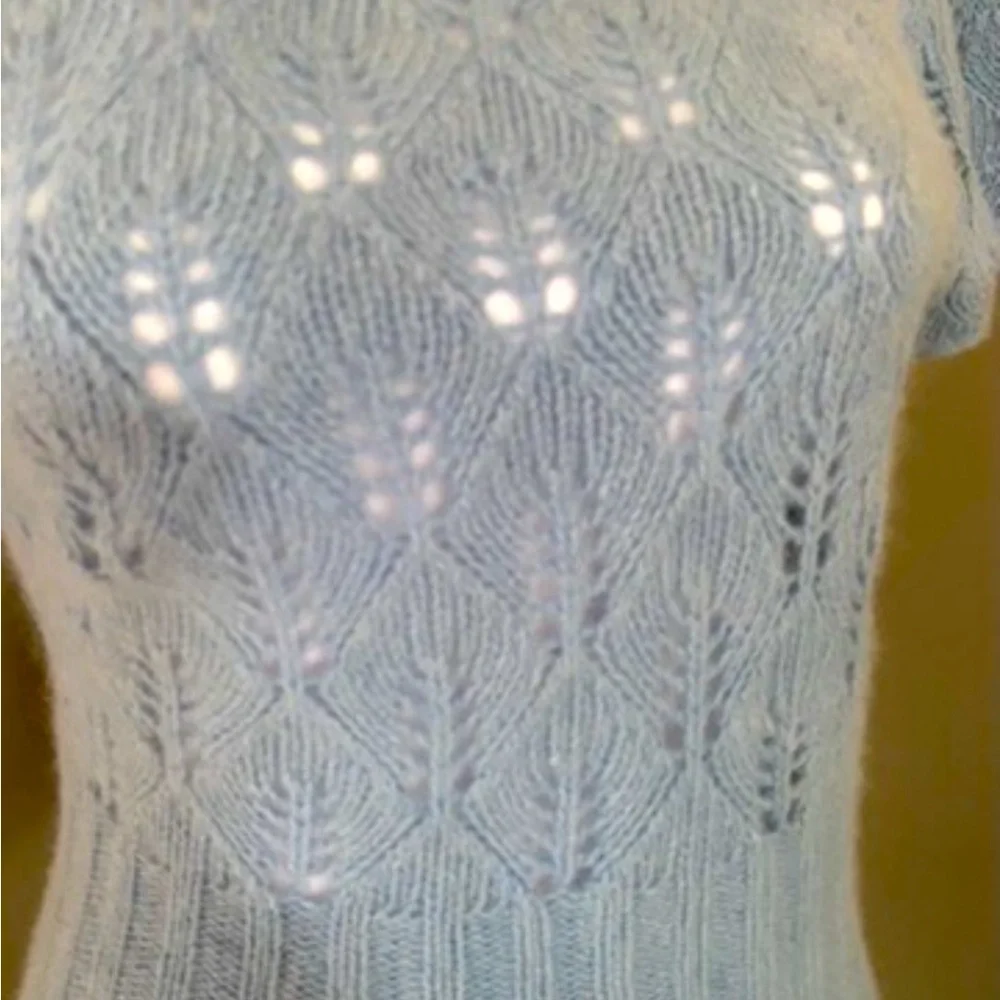 VTG 60s Blue Angora Wool Blend Short Sleeve Sweater XS S Doen Vibes - Picture 3 of 6